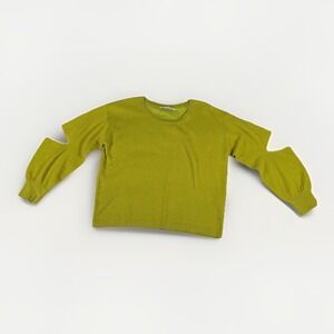 UTERQUE Sweater Womens Small Lime Green Knit Cutout Sleeve Crew Neck‎ Modern